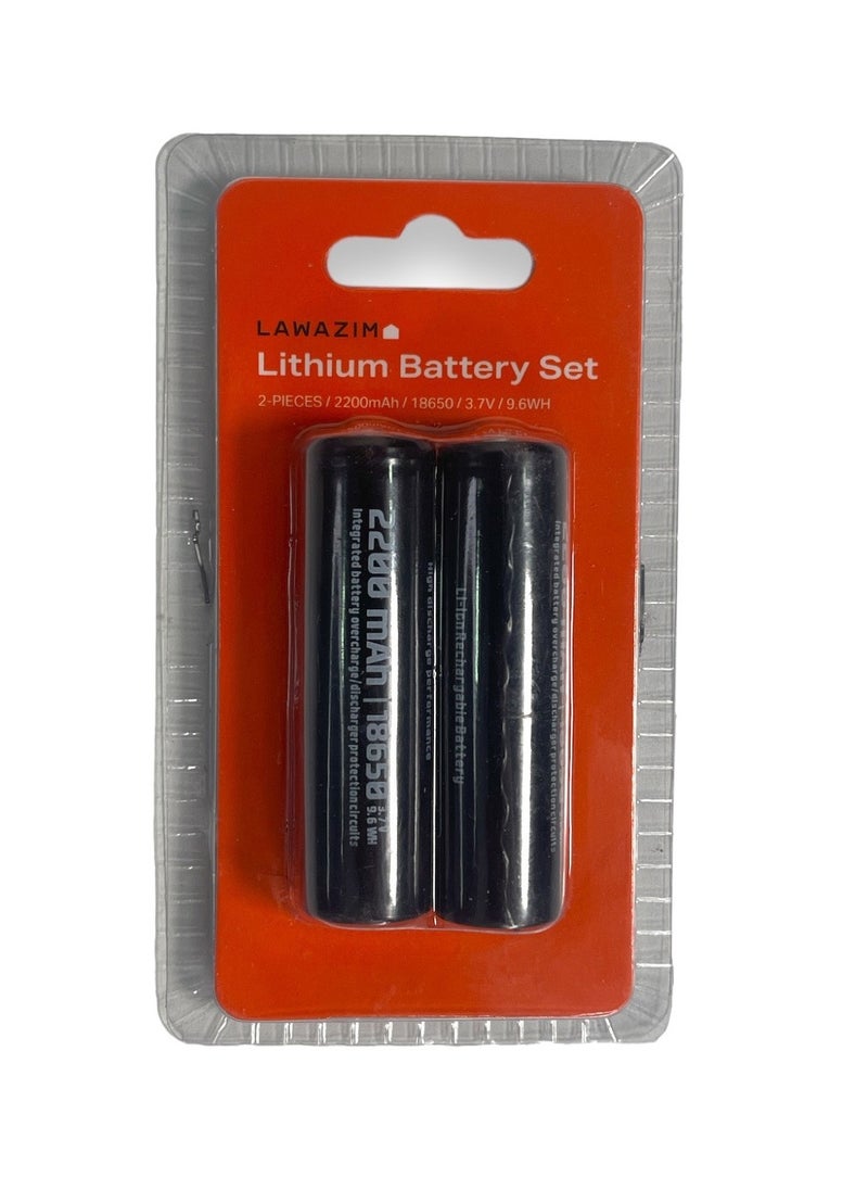 Lithium Battery Set - 2 Piece - with 18650 Size, 2200mAh Capacity, 3.7V Output, and Protected Design - Ideal for Flashlights, RC Devices, Fans, and Portable Electronics