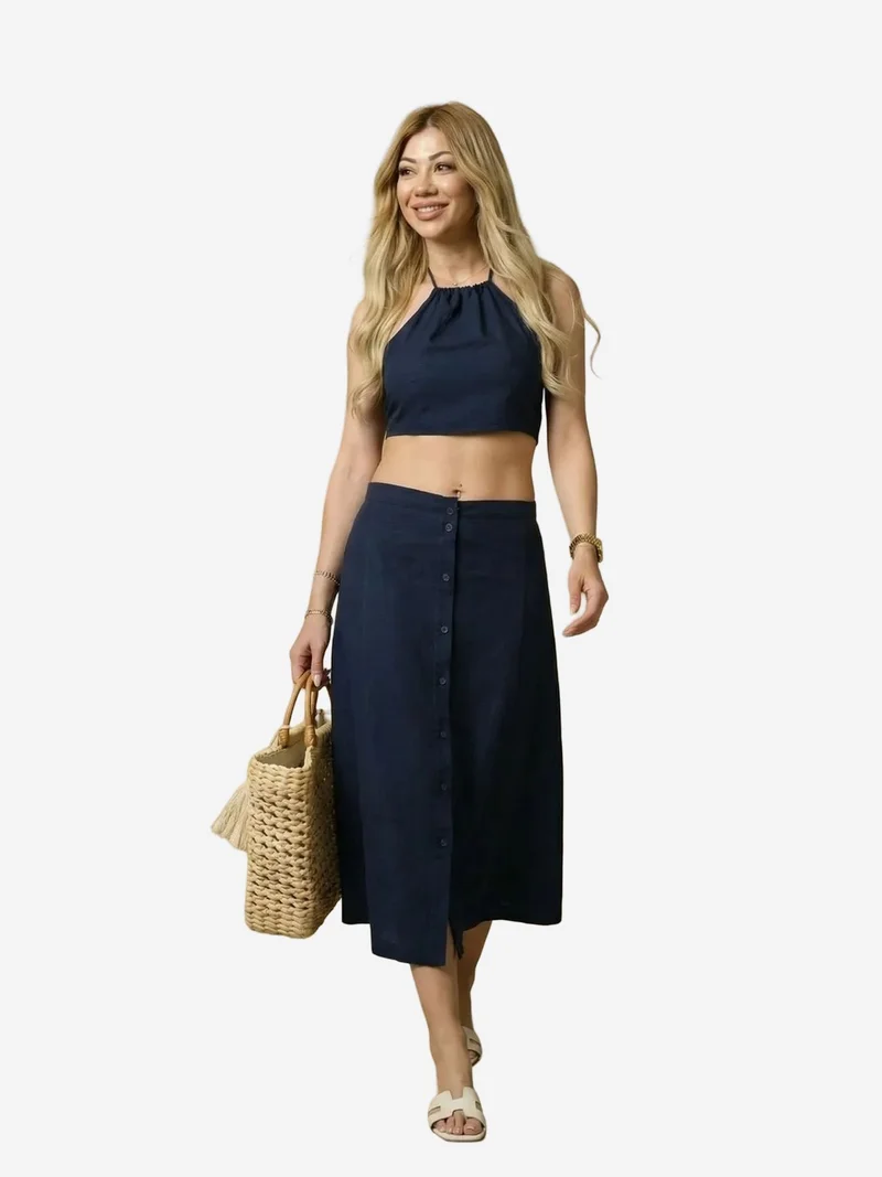 My Fashion Blue MY FASHION Cotton Viscose Linen Two-Piece Coord for Women | Best Price UAE
