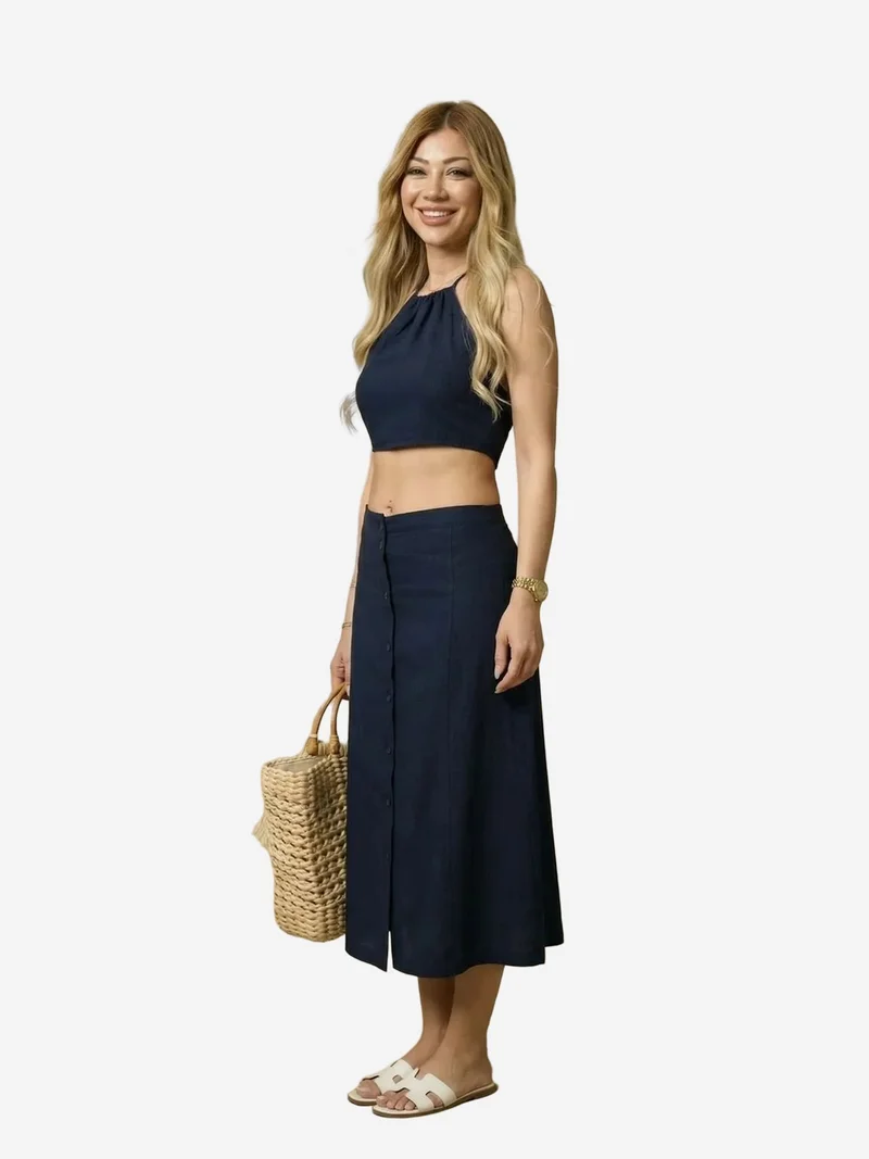 My Fashion Blue MY FASHION Cotton Viscose Linen Two-Piece Coord for Women | Best Price UAE