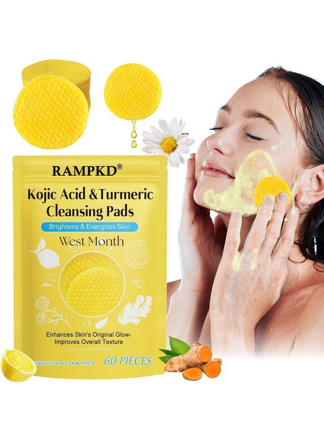 RAMPKD® Turmeric & Kojic Acid Face Cleansing Pads for Dark Spots, Skin Brightening & Acne Prevention | Vitamin C, Retinol & Chamomile Hydrolat | For Women & Men | All Skin Type | 60 Pieces Pack of 1 - Image 1