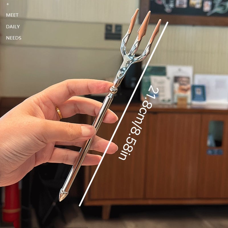 Stainless Steel Two Tone Dessert Fork Set Silver Gold Neptune Trident Salad Fruit Pasta Fork - Image 3