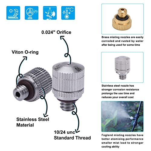 Fogland Misting Nozzles for Cooling System:35pcs Clogging-Prevent Cleanable Stainless Steel Mist Nozzles 0.024" Orifice 10/24 UNC for Patio Garden Trampoline - Image 4