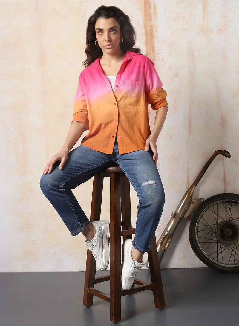 HIGH STAR Multicolour Women Comfort Fit Spread Collar Colourblocked Cotton Casual Shirt for Women | Best Price UAE