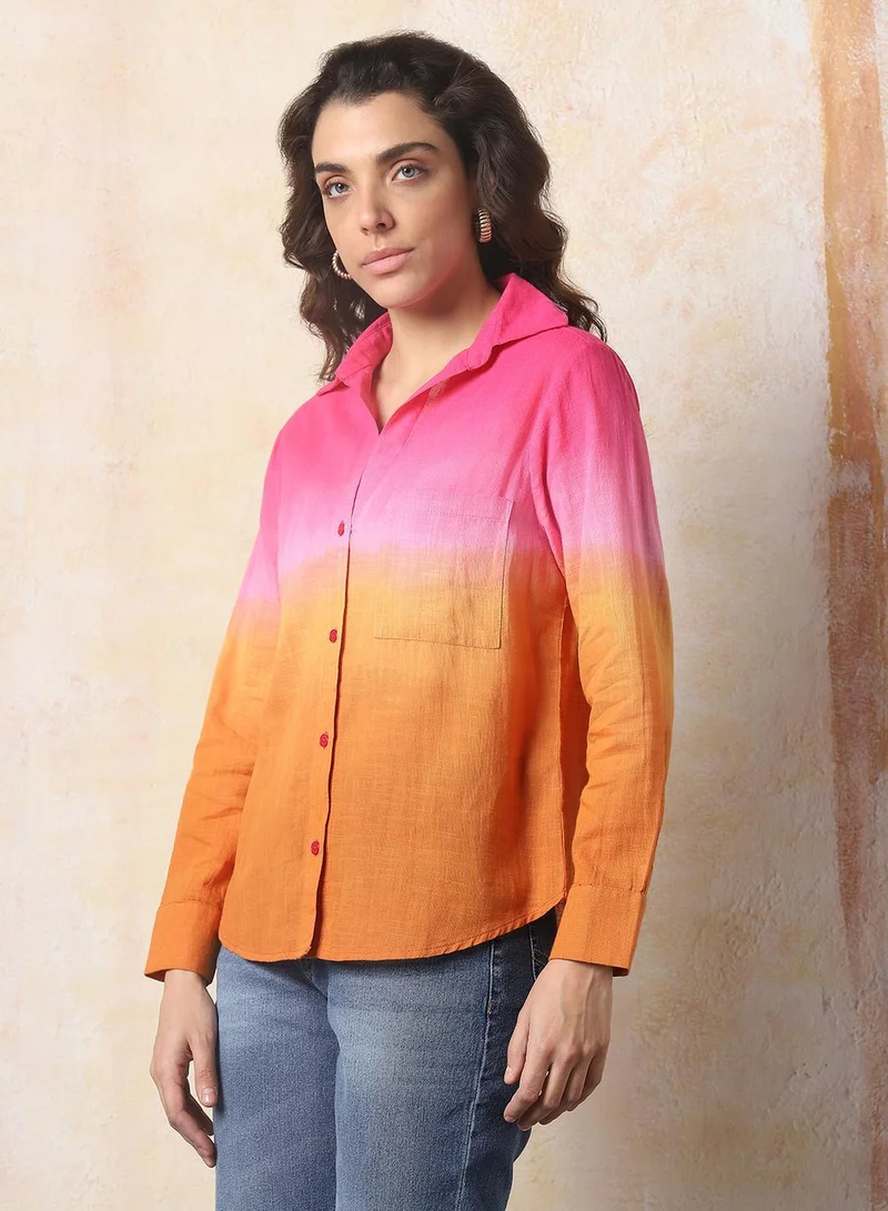 HIGH STAR Multicolour Women Comfort Fit Spread Collar Colourblocked Cotton Casual Shirt for Women | Best Price UAE
