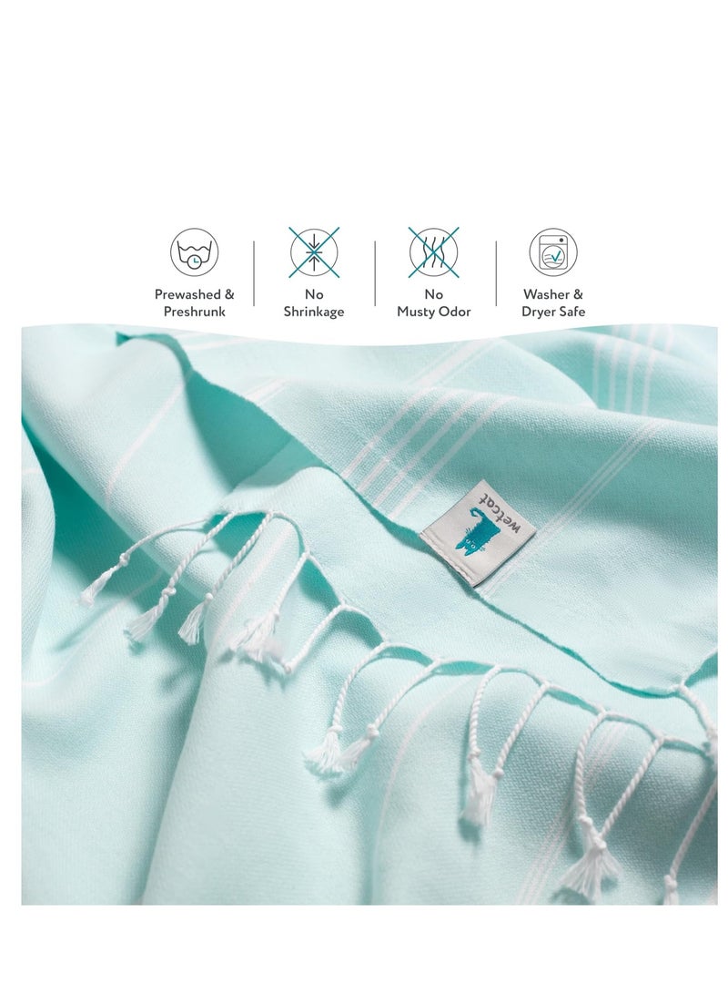 WETCAT Turkish Beach Towel Oversized (38"x71") 100% Turkish Cotton, Made in Turkey - Sand Free, Extra Large, Ultra Soft, Quick Drying, Compact & Lightweight for Travel - Aqua - Image 5