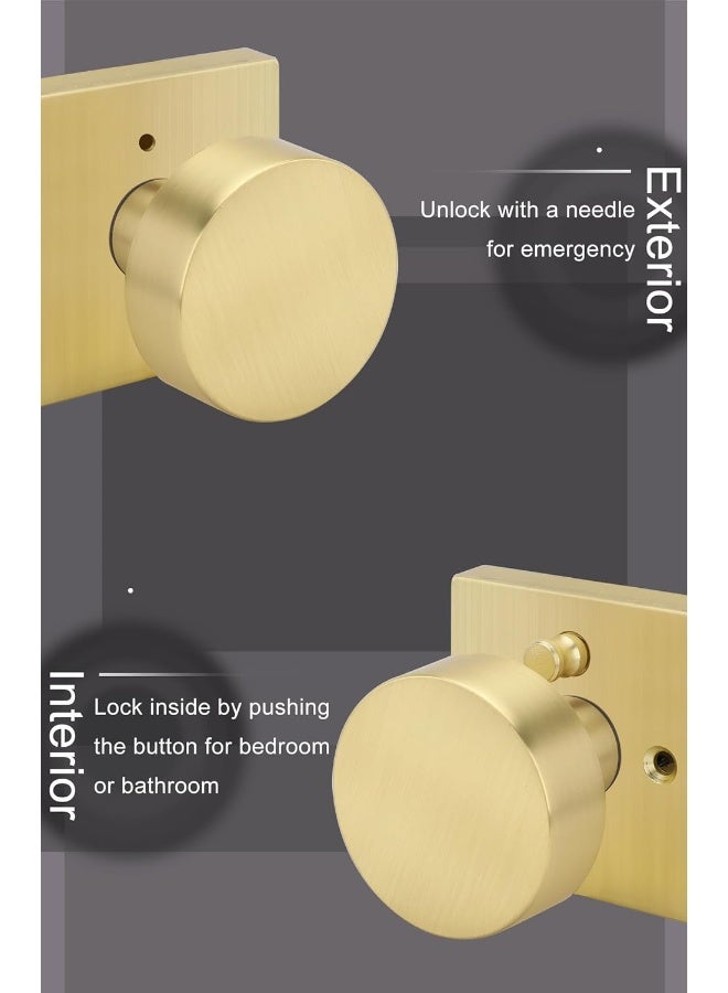 Privacy Gold Interior Door Knob Zinc-Alloy Heavy Duty Interior Door Knob Bedroom Contemporary Brass Door Knob Privacy Brushed Gold Door Knob Interior For Bathroom1 Pack  - Image 2