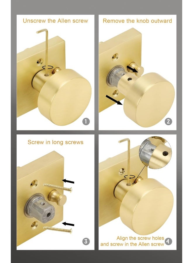 Privacy Gold Interior Door Knob Zinc-Alloy Heavy Duty Interior Door Knob Bedroom Contemporary Brass Door Knob Privacy Brushed Gold Door Knob Interior For Bathroom1 Pack  - Image 3