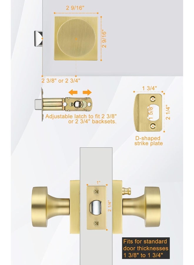 Privacy Gold Interior Door Knob Zinc-Alloy Heavy Duty Interior Door Knob Bedroom Contemporary Brass Door Knob Privacy Brushed Gold Door Knob Interior For Bathroom1 Pack  - Image 5
