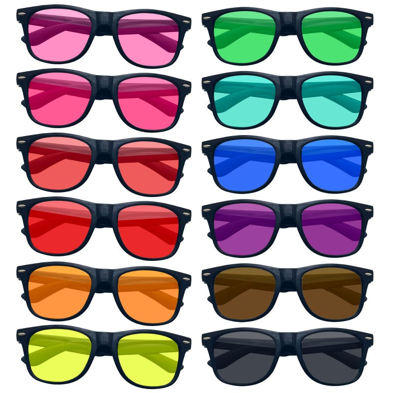 SUNOVELTIES Dozen Pack Retro Black Frame Sunglasses Classic Tinted Lenses Horn Rimmed Men and Women Eyewear for Birthday, Bachelorette, Summer Vacation Parties - Image 1