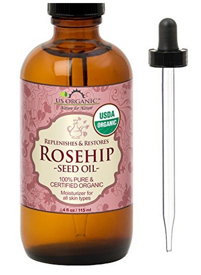 US Organic Rosehip Seed Oil Usda Certified Organic Cold Pressed Virgin Organic Amber Glass Bottle And Glass Eye Dropper For Easy Application 4 Oz (115 Ml) - Image 1