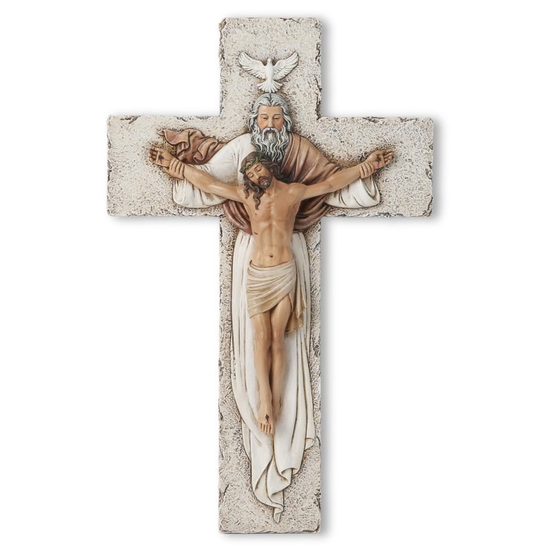 BC Catholic Holy Trinity Crucifix Wall Cross 95 H Jesus Christ Inspirational Home Dcor Catholic Gifts Religious Wall Sculpture handpainted by Buildclassic