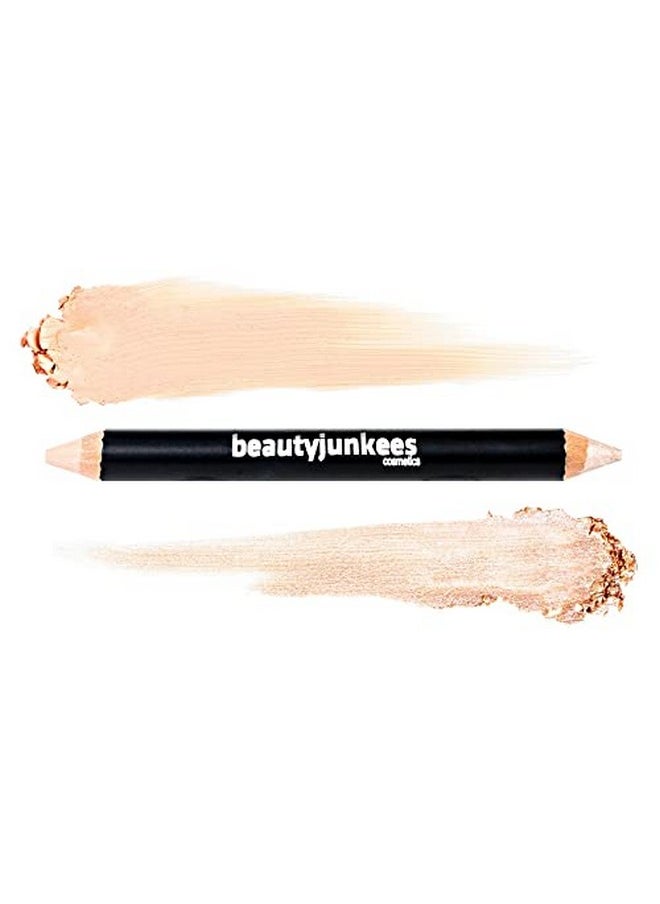 Beauty Junkees Eye Brightener Stick Highlighter Eyebrow Concealer Duo Pencil Crayon Makeup Creamy Matte Brow Shaper Definer Shimmer For Highlighting Inner Corner Gluten Paraben Cruelty Free Cool Beige  - Image 1