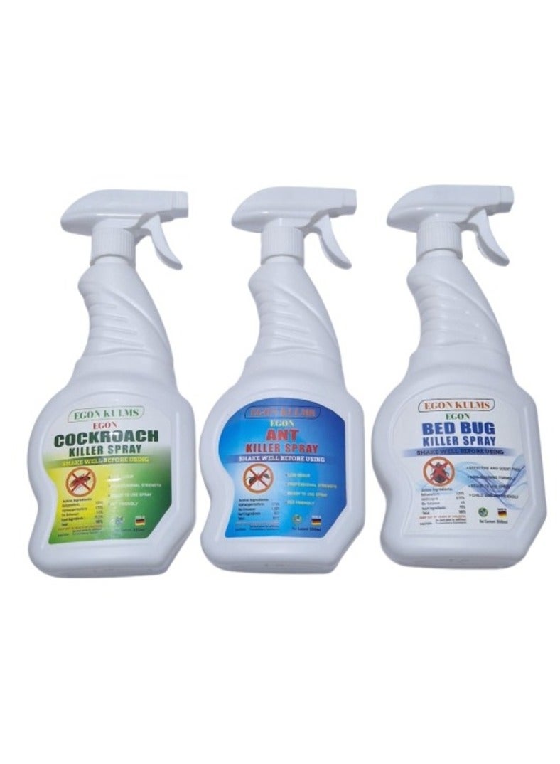 Generic Bed Bug Killer Spray + Cockroach Killer Spray + Ant Killer Spray 3x500ml