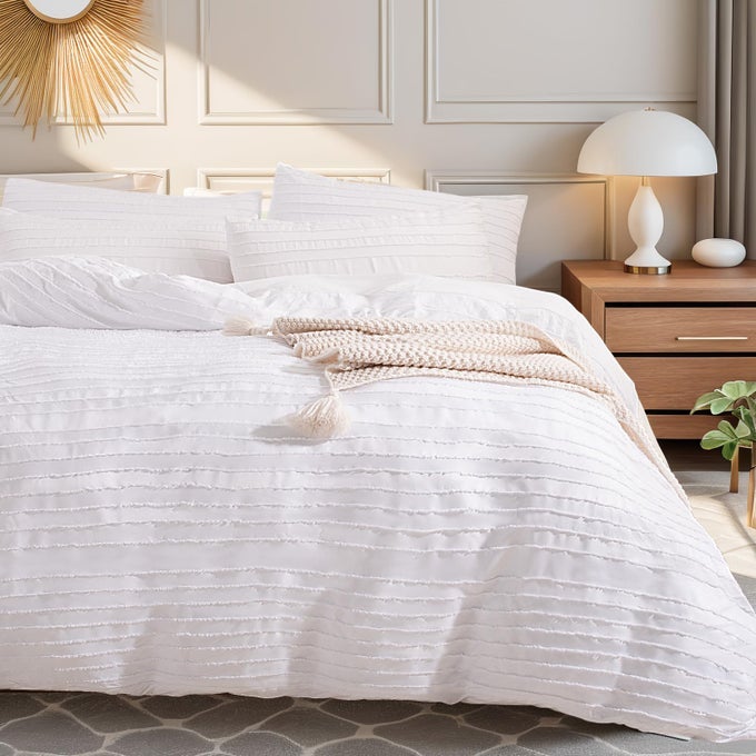 DUVET COVER QUEEN SIZE WHITE 3 PIECES BOHO TUFTED DUVET COVER SET SOFT AND LIGHTWEIGHT MICROFIBER COMFORTER COVER SET FOR ALL SEASON WHITE QUEEN 90 X 90NO COMFORTER