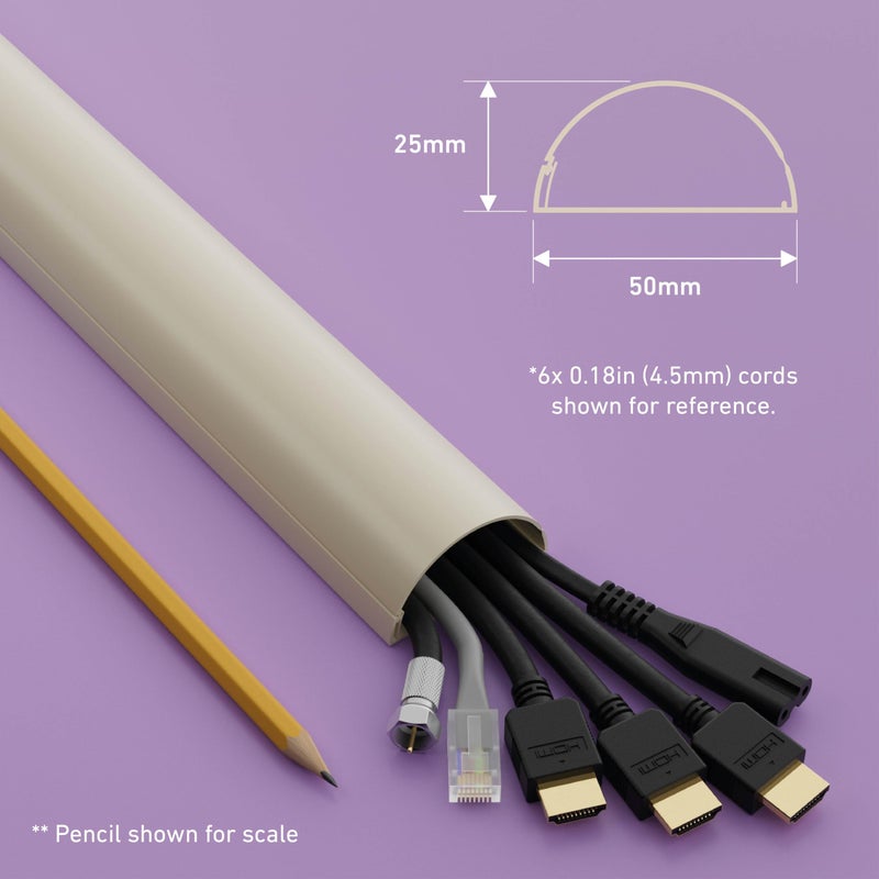 D-Line Half Round Cord Hider, Patented Cable Cover, Hide TV Wall Mount Wires, Raceway for Cords, Decorative Wire Covers, Paintable, Adhesive Cable Concealer, 2in W x 1in H x 39in L, Beige - Image 3
