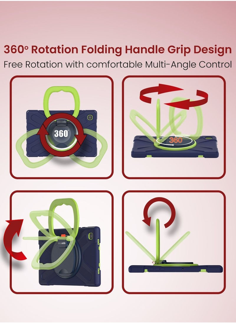 Moxedo - Moxedo Heavy Duty Shockproof Rugged Protective Colorful Case with 360 Rotating Kickstand and Shoulder Strap for Kids Compatible for Samsung Galaxy Tab A7 10.4 Inch (T500/T505) - Navy Blue/Lime - Image 1