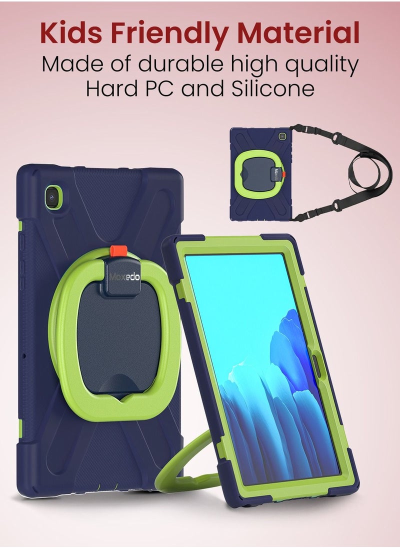 Moxedo - Moxedo Heavy Duty Shockproof Rugged Protective Colorful Case with 360 Rotating Kickstand and Shoulder Strap for Kids Compatible for Samsung Galaxy Tab A7 10.4 Inch (T500/T505) - Navy Blue/Lime - Image 1