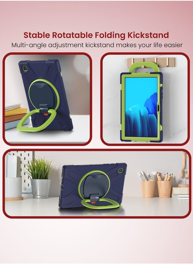 Moxedo - Moxedo Heavy Duty Shockproof Rugged Protective Colorful Case with 360 Rotating Kickstand and Shoulder Strap for Kids Compatible for Samsung Galaxy Tab A7 10.4 Inch (T500/T505) - Navy Blue/Lime - Image 1