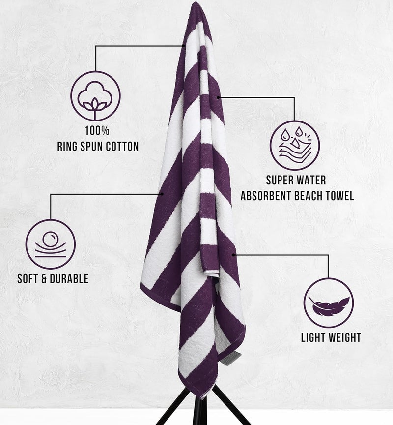 Utopia Towels Utopia Towels Cabana Stripe Beach Towels Plum 30 x 60 Inches 100 Ring Spun Cotton Large Pool Towels Soft and Quick Dry Swim Towels Pack of 4  - Image 4