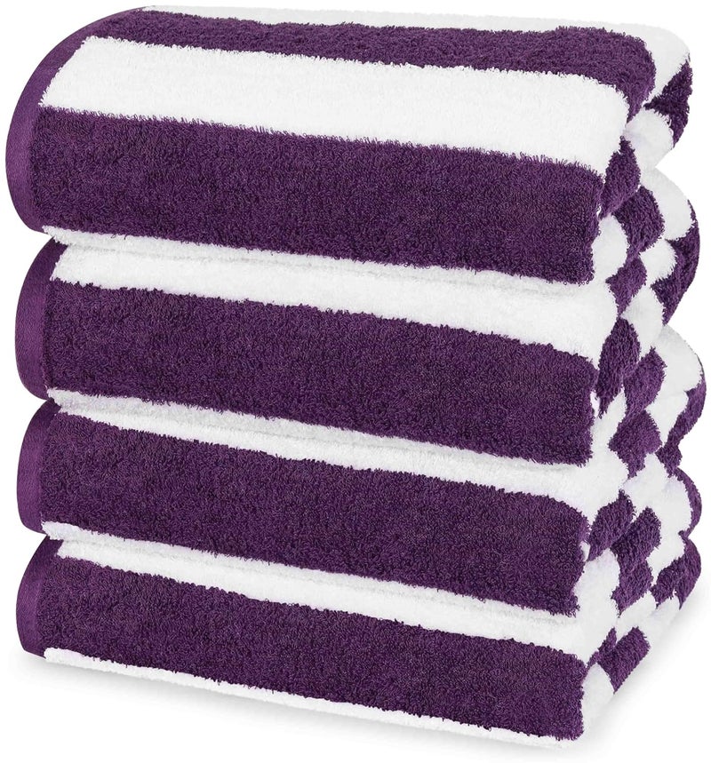 Utopia Towels Utopia Towels Cabana Stripe Beach Towels Plum 30 x 60 Inches 100 Ring Spun Cotton Large Pool Towels Soft and Quick Dry Swim Towels Pack of 4  - Image 1