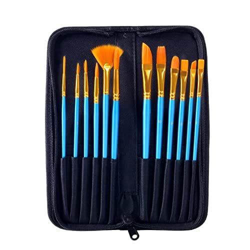 Design Connection Design Connection Artist Set of 12 Blue Nylon Soft Bristles Paint Brushes Ideal for Acrylics,Watercolor & Oil with Brush Bag  - Image 1