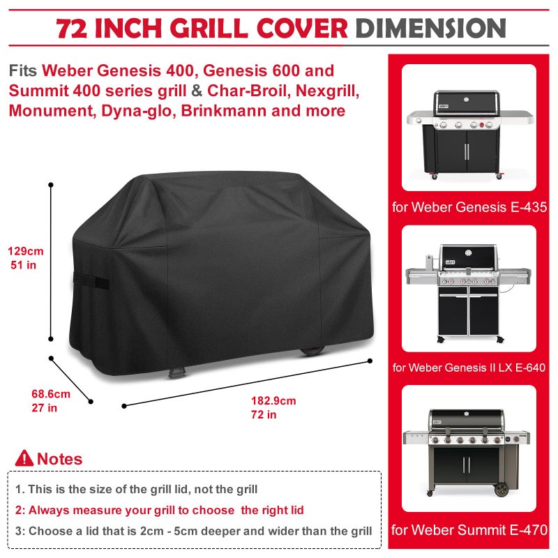 ZHSX Grill Cover,72 inch Heavy Duty Grill Cover for Outdoor Grill,600D Waterproof Anti-UV Fade-Resistant Barbecue Gas Cover with Adjustable Straps for Weber,Genesis,Charbroil and More Grills - Image 3