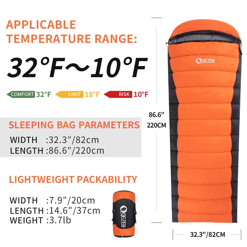 Qezer Down Sleeping Bag For Adults 600 Fill Power Cold Weather Sleeping Bag Ultralight With Compression Sack For Backpacking  Camping  Hiking - Image 2