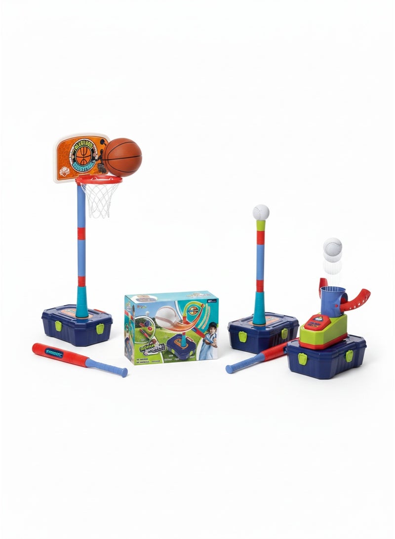 Toyland Kids 2-in-1 Sports Set – Basketball Hoop & Baseball Launcher with Bat and Ball - Image 2