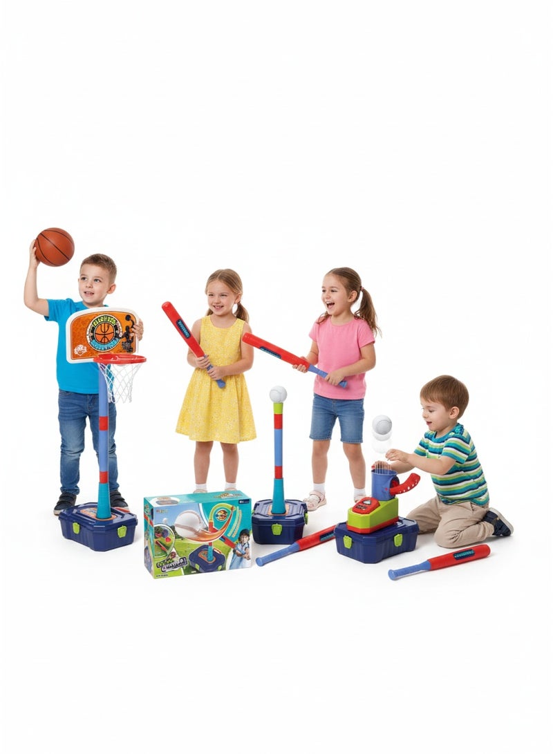 Toyland Kids 2-in-1 Sports Set – Basketball Hoop & Baseball Launcher with Bat and Ball - Image 1