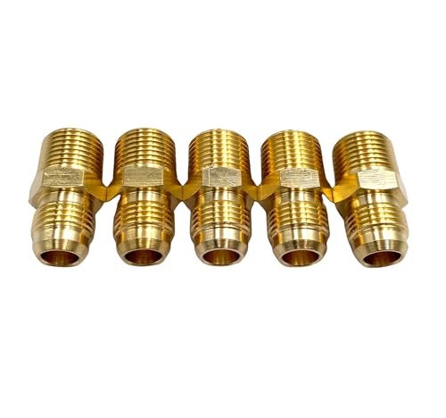Bumugufu 5Pcs 3/8" NPT x 3/8 Flare Tube Fittings,3/8 Flare to 3/8 Inch Male NPT Brass Pipe Fittings - Image 3