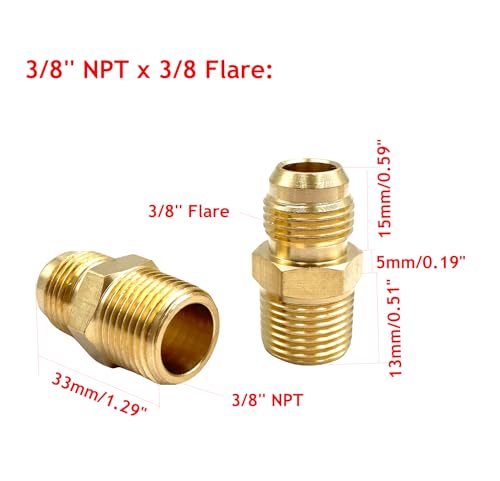 Bumugufu 5Pcs 3/8" NPT x 3/8 Flare Tube Fittings,3/8 Flare to 3/8 Inch Male NPT Brass Pipe Fittings - Image 2