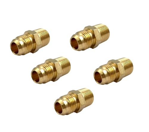 Bumugufu 5Pcs 3/8" NPT x 3/8 Flare Tube Fittings,3/8 Flare to 3/8 Inch Male NPT Brass Pipe Fittings - Image 1