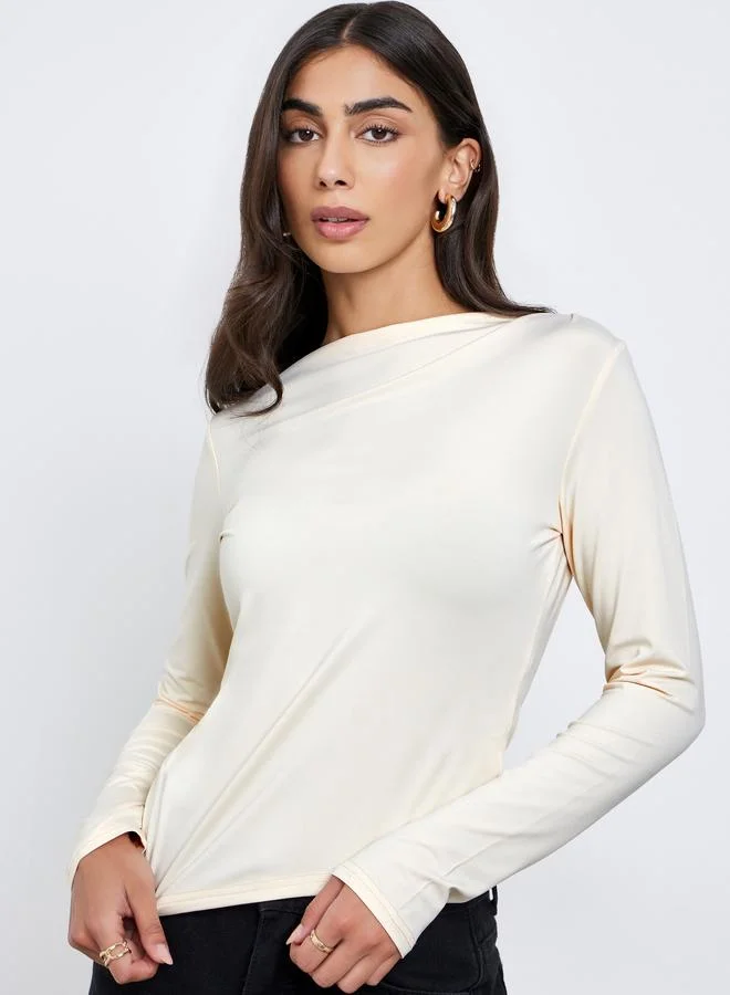 Take Two Take Two Beige Gathered Detail Long Sleeve Top