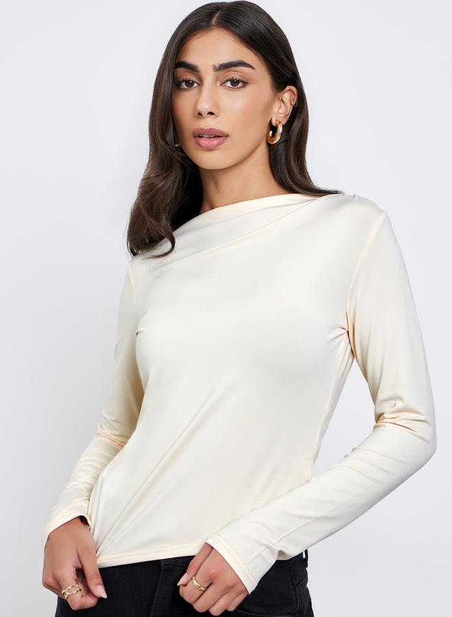 Take Two Beige Gathered Detail Long Sleeve Top - Image 1