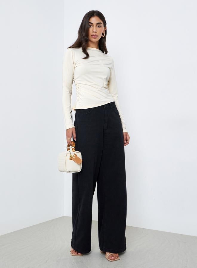 Take Two Beige Gathered Detail Long Sleeve Top - Image 2