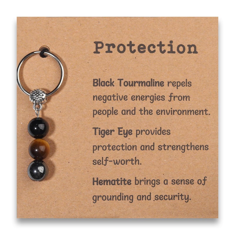 GINAZL Protection Keychain for Women, Protection Crystals Natural Energy Healing Crystal Beaded Keychain Chistmas Valentines day Birthday Gift for Friends Women Men(PT) - Image 1