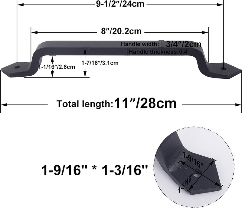 WEBI Rustic Gate Handle:11 Inch Cast Iron Sliding Barn Door Handle,Vintage Long Gate Pull Handle Fence Handle for Outdoor,Garage,Interior,Black,2 Packs - Image 2