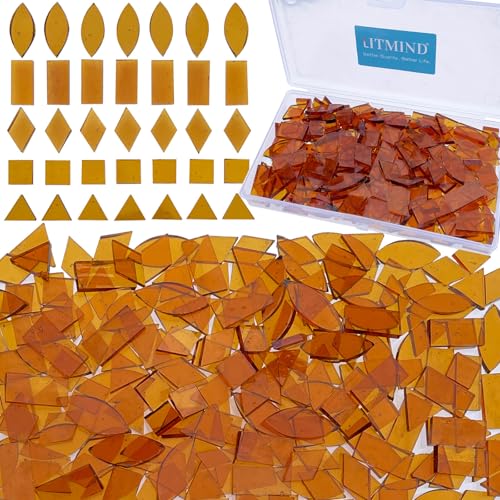 LITMIND Transparent Brown Stained Glass Mosaic Tiles 240 Pieces in 5 Shapes Rectangle Triangle Rhombus Square Leaf Mixed Sizes for Crafts Mosaic Projects Home Dcor - Image 1