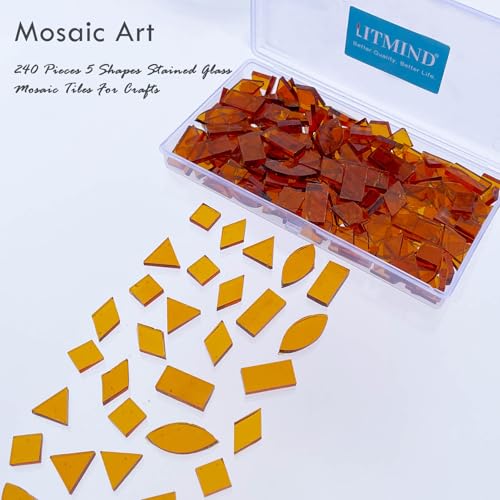 LITMIND Transparent Brown Stained Glass Mosaic Tiles 240 Pieces in 5 Shapes Rectangle Triangle Rhombus Square Leaf Mixed Sizes for Crafts Mosaic Projects Home Dcor - Image 3