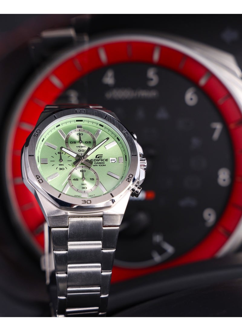 Casio Edifice EFV-640D-3AVUDF Men's Chronograph Watch, Green Dial, Octagonal Bezel, Stainless Steel Band, 100M Water Resistant - Image 4