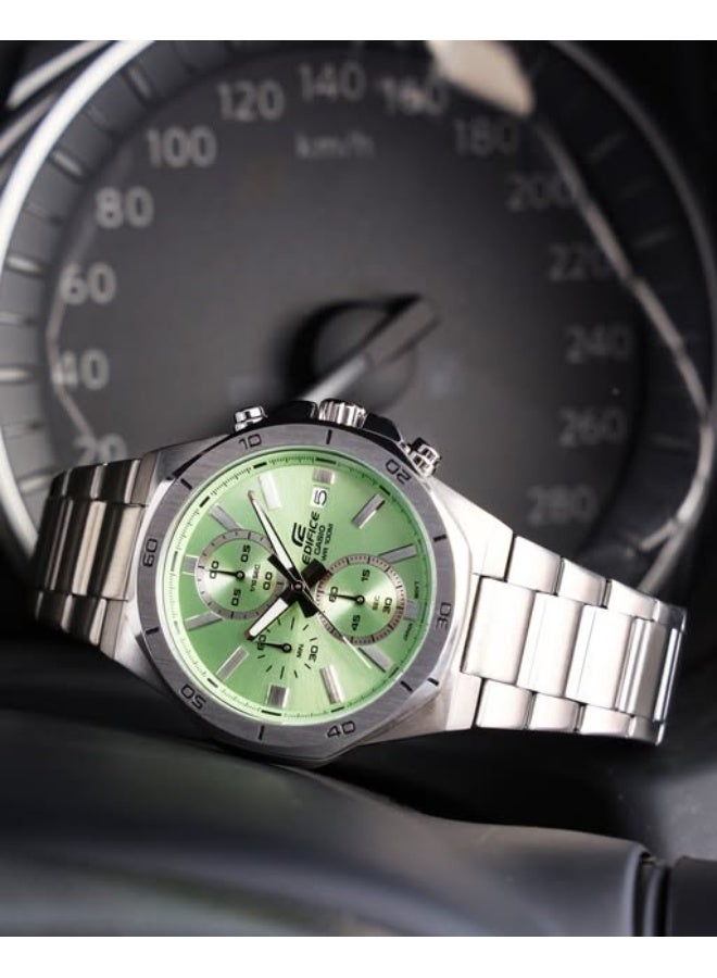 Casio Edifice EFV-640D-3AVUDF Men's Chronograph Watch, Green Dial, Octagonal Bezel, Stainless Steel Band, 100M Water Resistant - Image 2