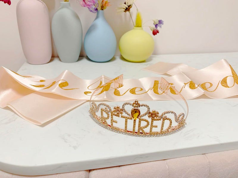JETKONG Retirement Party Decorations Retired Tiara/Crown, Retired Sash for Women Retirement Gifts, Retirement Party Supplies, Gifts, Favors (Rose Gold) - Image 4