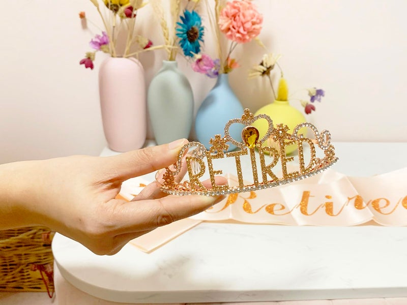 JETKONG Retirement Party Decorations Retired Tiara/Crown, Retired Sash for Women Retirement Gifts, Retirement Party Supplies, Gifts, Favors (Rose Gold) - Image 2