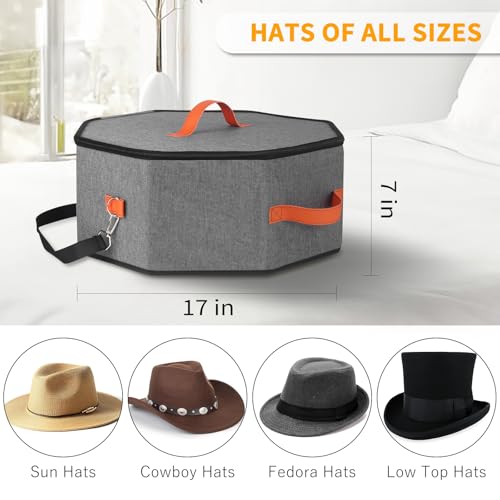 kushon Hat Storage Box for Women & Men, Hardboard Support Cowboy Hat Boxes with 1 Door Hook Hat Organizer for Travel(Grey) - Image 4