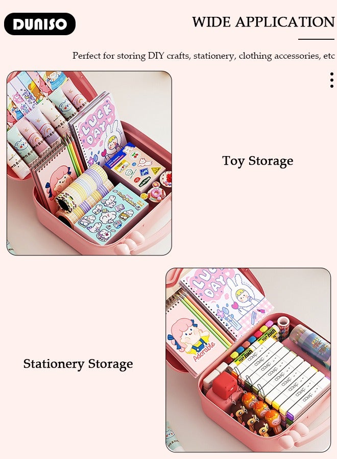 DUNISO Hair Accessories Organizer with Handle, Large Capacity Multipurpose Organizer, Kids Jewelry Storage Box, Plastic Hair Ties Holder, Hair Clips Container with Visualization Window, Headbands Organizer  - Image 3