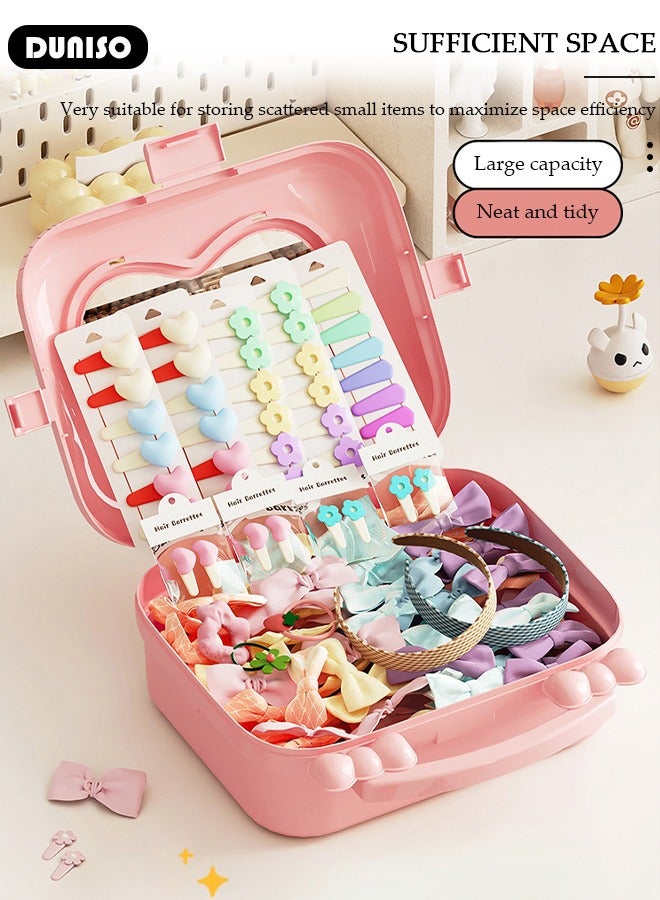 DUNISO Hair Accessories Organizer with Handle, Large Capacity Multipurpose Organizer, Kids Jewelry Storage Box, Plastic Hair Ties Holder, Hair Clips Container with Visualization Window, Headbands Organizer  - Image 2