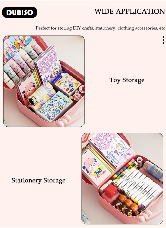 DUNISO Hair Accessories Organizer with Handle, Large Capacity Multipurpose Organizer, Kids Jewelry Storage Box, Plastic Hair Ties Holder, Hair Clips Container with Visualization Window, Headbands Organizer  - Image 3