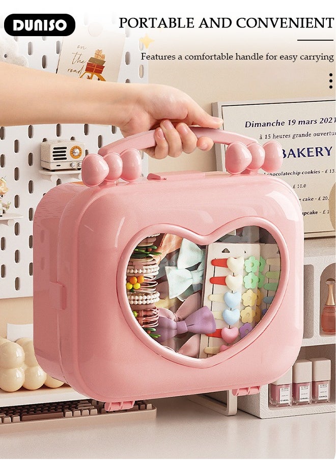 DUNISO Hair Accessories Organizer with Handle, Large Capacity Multipurpose Organizer, Kids Jewelry Storage Box, Plastic Hair Ties Holder, Hair Clips Container with Visualization Window, Headbands Organizer  - Image 5