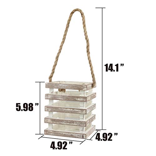 Stonebriar Small Worn White Wooden Beach House Candle Lantern with Rope Handle and Removable Glass Cylinder Hurricane - Image 3
