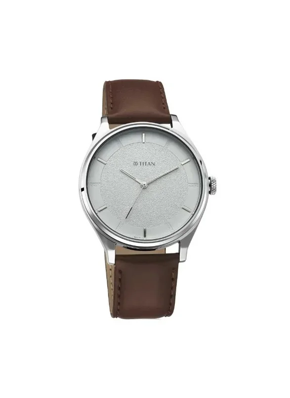 تيتان Titan Workwear Quartz Analog Watch for Men White Dial With Leather Strap